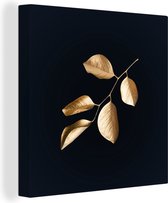 Branche d'or avec des feuilles sur une toile de fond noir 2cm 90x90 cm - Tirage photo sur toile (Décoration murale salon / chambre)