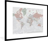 Fotolijst incl. Poster - Wereldkaart - Vintage - Pastel - Aarde - Grijs - Educatief - 80x60 cm - Posterlijst
