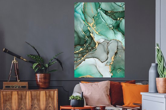 Stickers muraux - Sticker Foil - Goud - Marbre - Vert - Luxe - Aspect Marbre - Grijs - 80x120 cm - Film Adhésif - Stickers muraux Chambre Enfant - Papier Peint Auto Adhésif