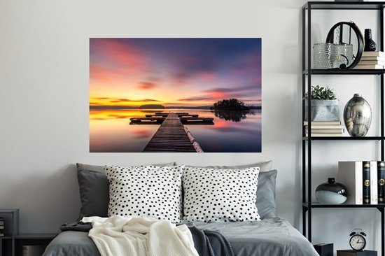 Muurstickers - Sticker Folie - Steiger - Zonsondergang - Water - Zee - Reflectie - 120x80 cm - Plakfolie - Muurstickers Kinderkamer - Zelfklevend Behang - Zelfklevend behangpapier - Stickerfolie