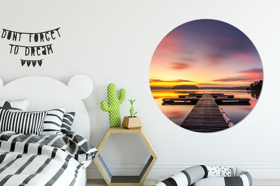 WallCircle - Wall Circle - Wall Circle - Echafaudage - Coucher de Soleil - Water - Mer - Reflet - Aluminium - Dibond - 140x140 cm - Intérieur et Extérieur