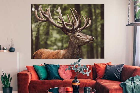 Tableau sur toile 160x120 cm - Décoration murale Cerf - Nature - Bois - Forêt - Animaux - Décoration murale murale salon - Décoration chambre - Accessoires chambre - Peintures