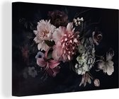 Canvas Schilderij Bloemen - Vintage - Pastel - Roze - Wit - 30x20 cm - Wanddecoratie