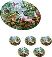 Onderzetters voor glazen - Rond - Jungle - Natuur - Jongens - Meisjes - Kinderen - Zebra - Flamingo - 10x10 cm - Glasonderzetters - 6 stuks