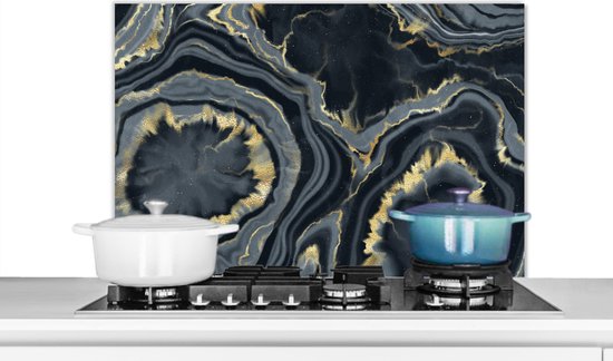KitchenYeah© Spatscherm Keuken 80x55 cm Kookplaat Achterwand Beschermer Muur Spatwand Fornuis Aluminium Hittebestendig - Zwart - Graniet - Design - Steen
