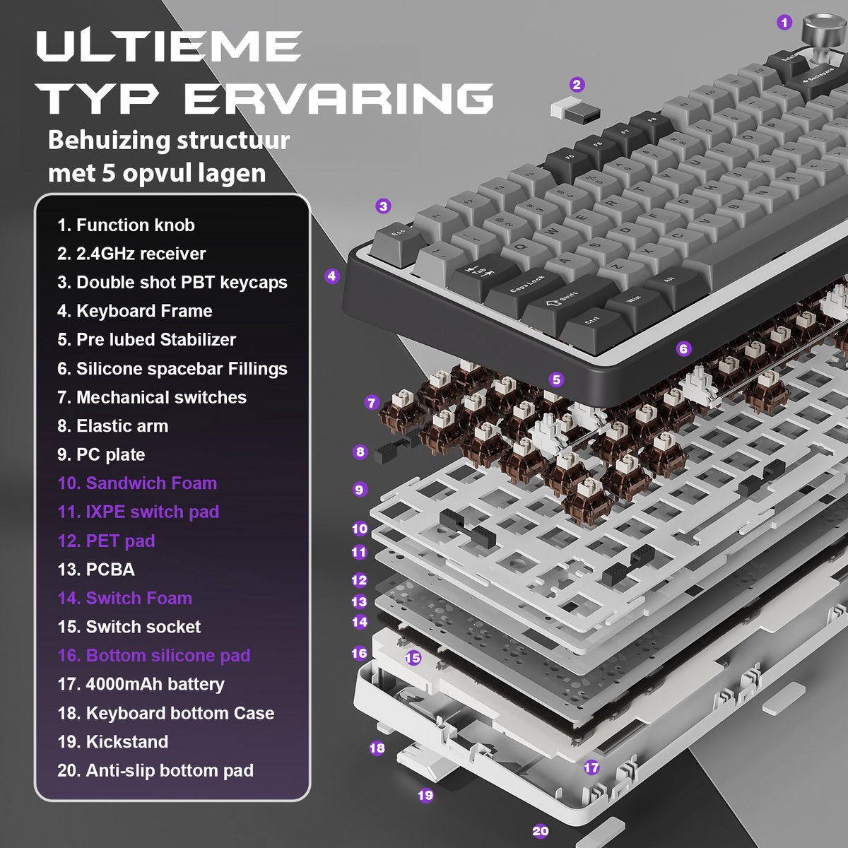 Yunzii B75 Pro Mechanisch Gaming Keyboard RGB thumbnail 3