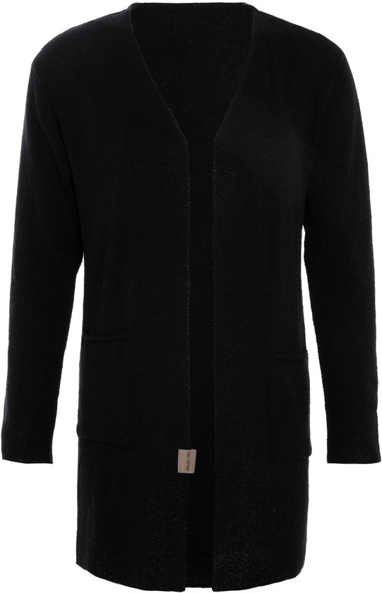Cardigan long tricoté Ella de Knit Factory - Cardigan tricoté pour femme - Cardigan long au-dessus du genou - Cardigan femme Zwart composé de 30 % de laine et 70 % d'acrylique - Zwart - 40/42