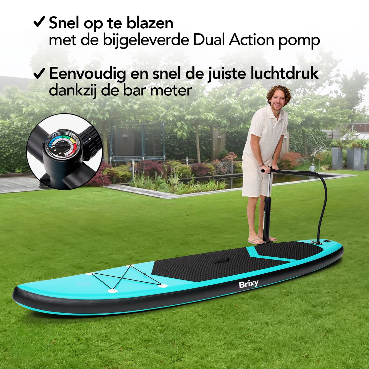 Brixy SUP Board - Opblaasbaar Paddle Board - Complete Set - 320 cm - Max. 150 kg - Turquoise – foto 2