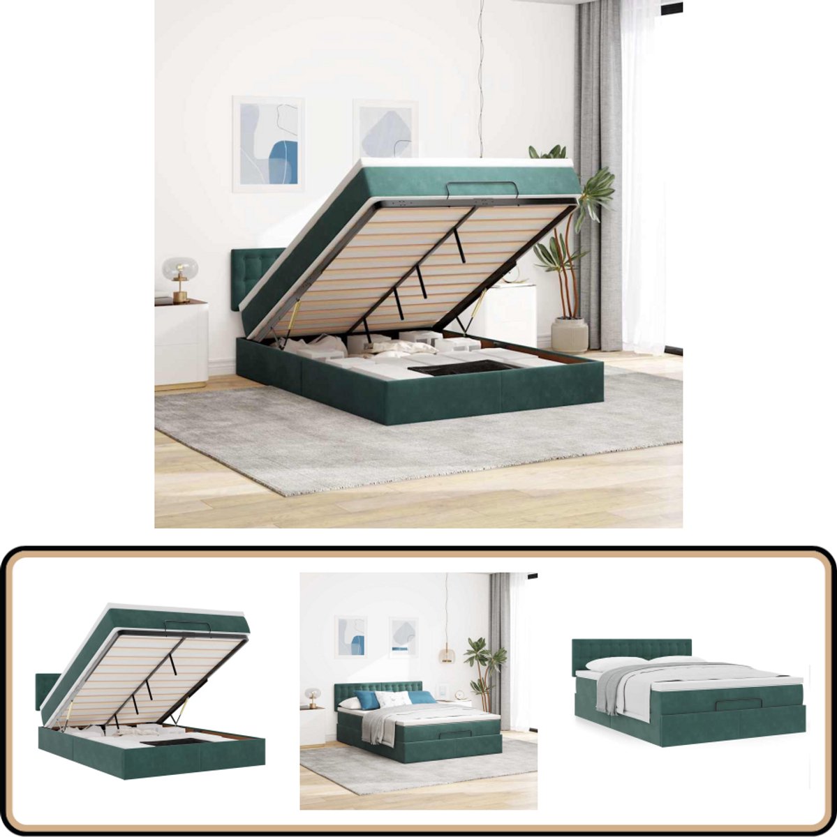 vidaXL Ottoman bed met matras 140x200cm fluweel donkergroen