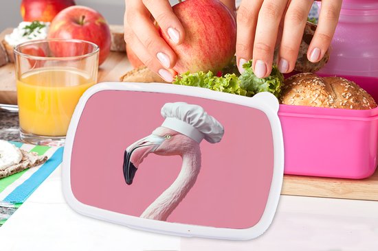 Boîte à lunch rose - Lunchbox Flamant - Rose - Toque - Oiseau - Boîte à lunch 18x12x6 cm