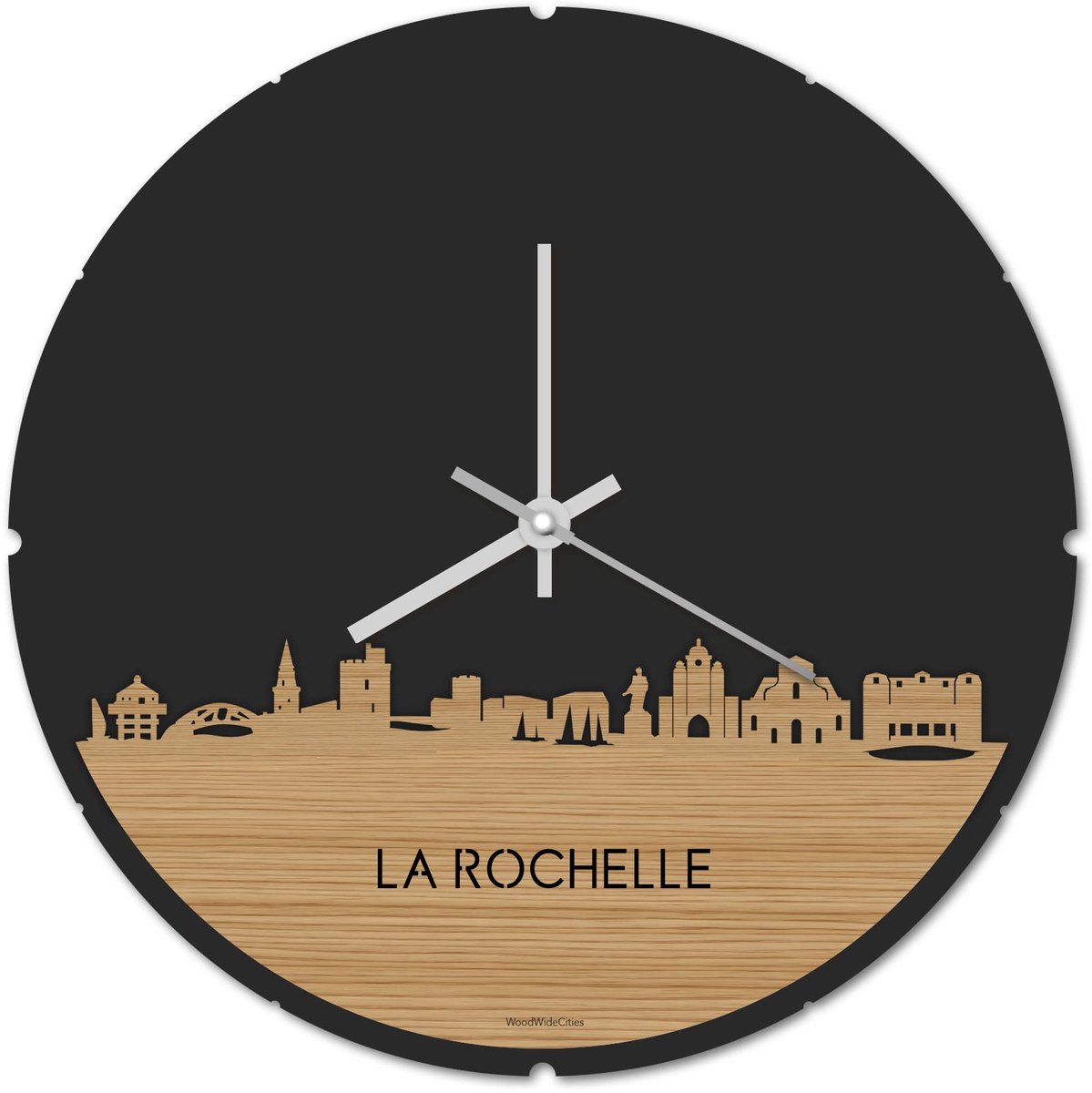 Skyline Klok Rond La Rochelle Bamboe hout - Ø 44 cm - Stil uurwerk - Wanddecoratie - Meer steden beschikbaar - Woonkamer idee - Woondecoratie - City Art - Steden kunst - Cadeau voor hem - Cadeau voor haar - Jubileum - Trouwerij - Housewarming -