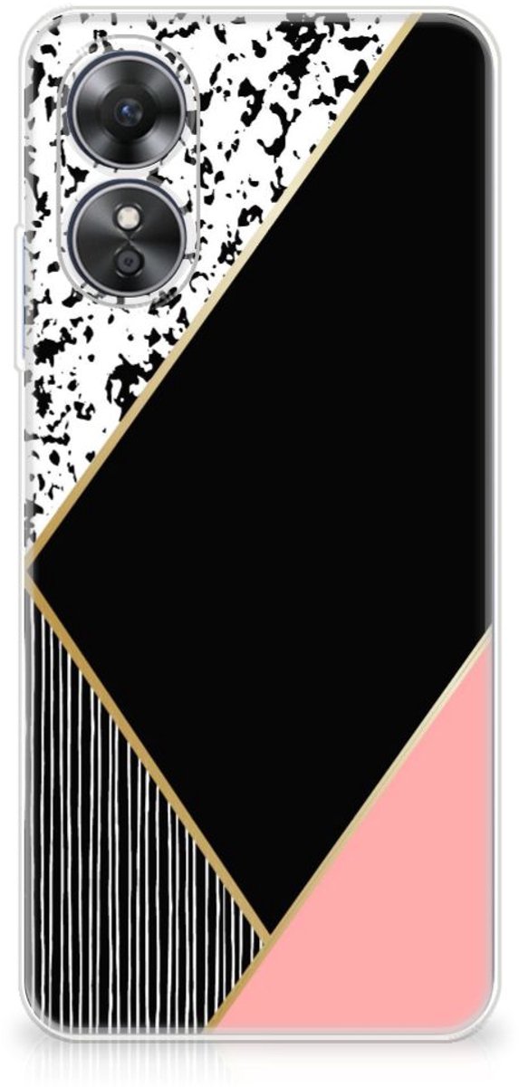 OPPO A17 TPU Hoesje Zwart Roze Vormen
