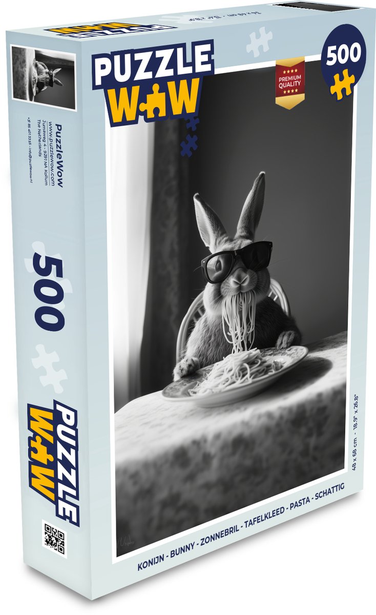 Puzzel Konijn - Bunny - Zonnebril - Tafelkleed - Pasta - Schattig - Legpuzzel - Puzzel 500 stukjes