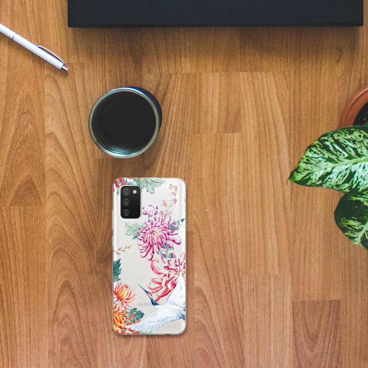 Samsung Galaxy A02s TPU Hoesje Bird Flowers