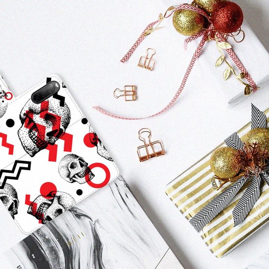 Coque Sony Xperia 10 IV PU Cuir Premium Flip Case pour Crâne Rouge