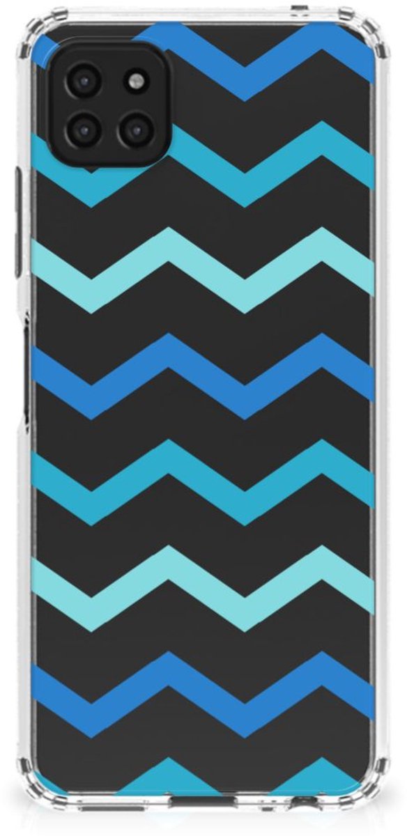 Samsung Galaxy A22 5G Doorzichtige Silicone Hoesje Zigzag Blauw