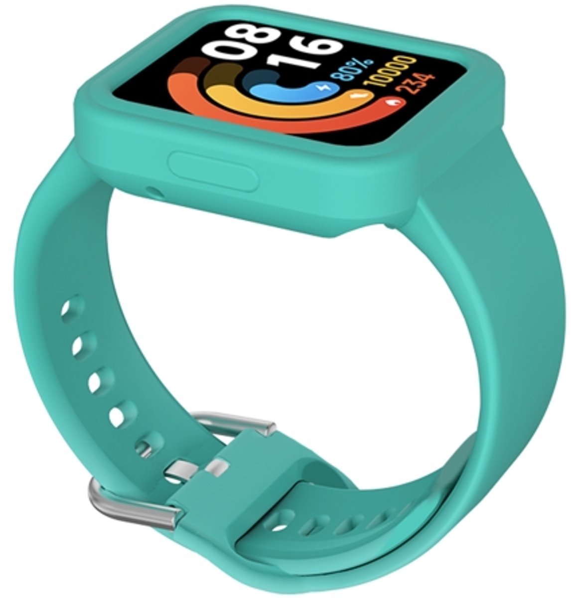 By Qubix - Siliconen band met case - Turquoise - Geschikt voor Xiaomi Redmi Watch 2 (Lite)
