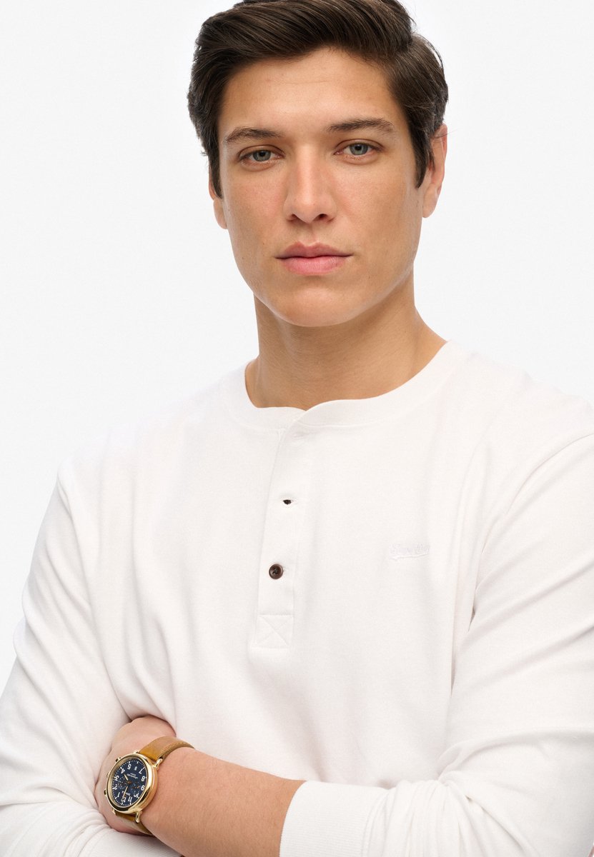 Superdry Vintage top met geborduurd logo en halve knoopsluiting Heren Tops Optic