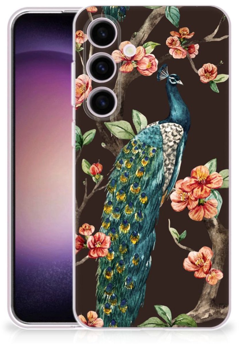 Samsung Galaxy S24 TPU Hoesje Pauw met Bloemen