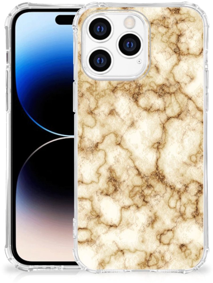 Apple iPhone 14 Pro Max Anti-Shock Hoesje Marmer Goud