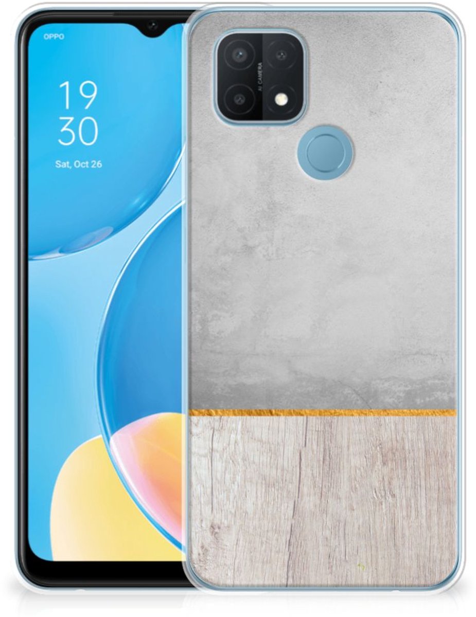 OPPO A15 Bumper Hoesje Wood Concrete