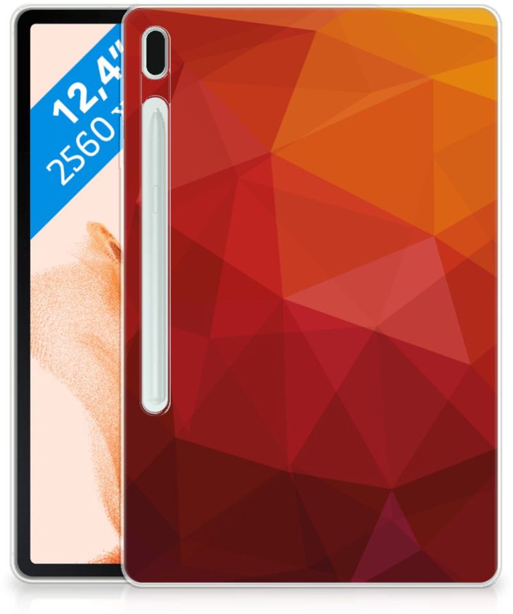 Back Cover voor Samsung Galaxy Tab S7FE Polygon Red