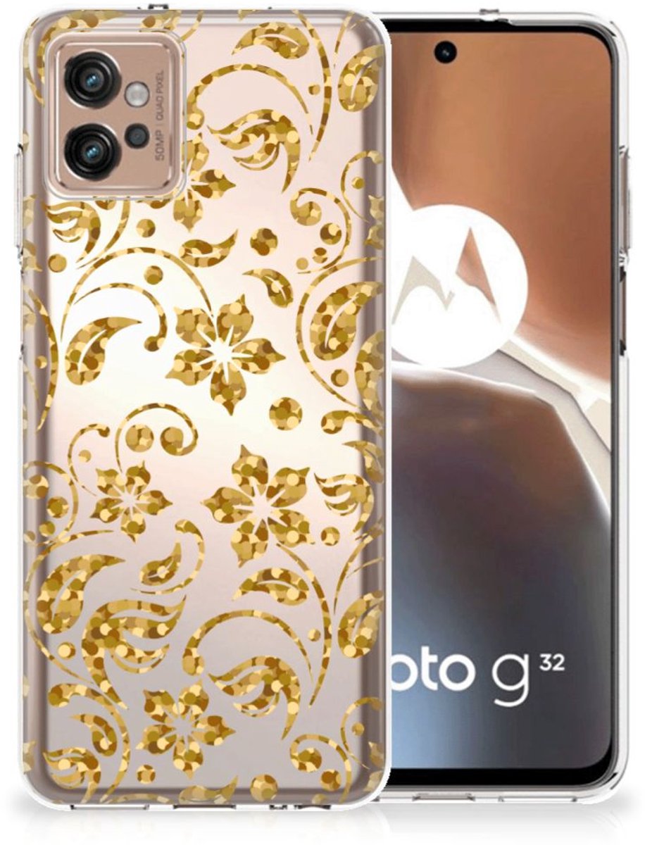 Motorola Moto G32 TPU Case Gouden Bloemen