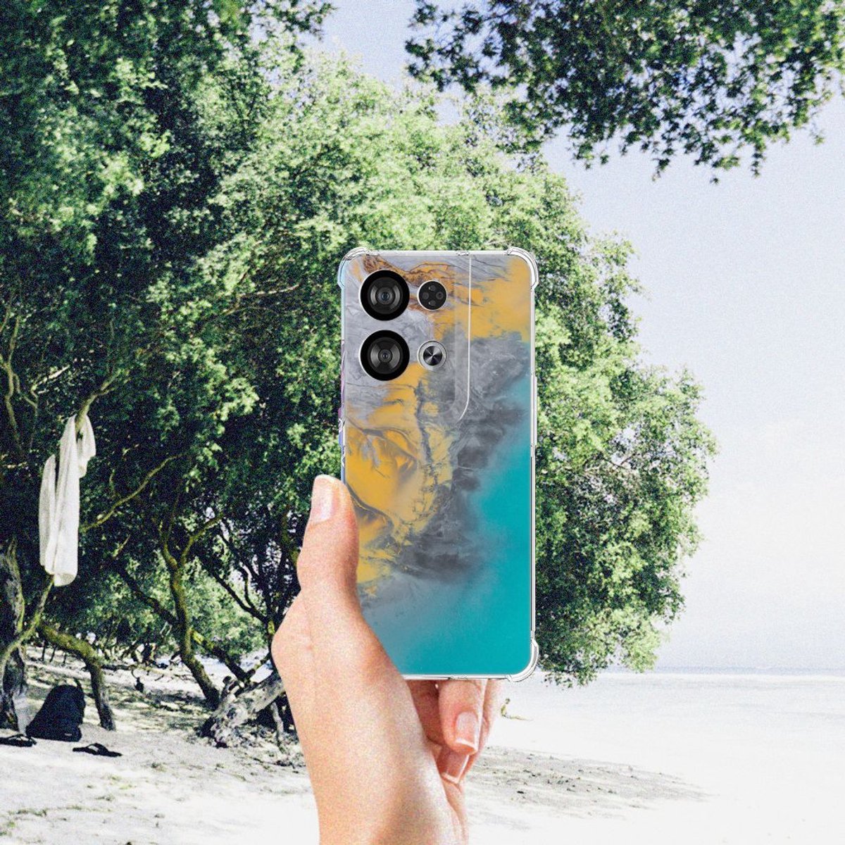 OPPO Reno8 Anti-Shock Hoesje Marble Blue Gold