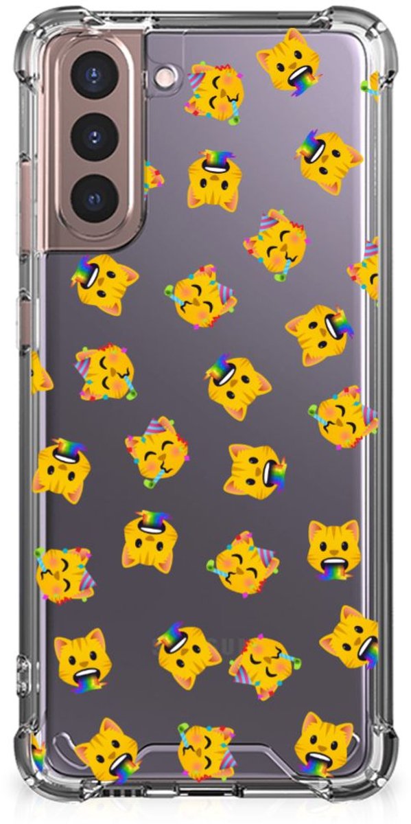 Doorzichtige Silicone Hoesje voor Samsung Galaxy S21 Plus Katten Emojis