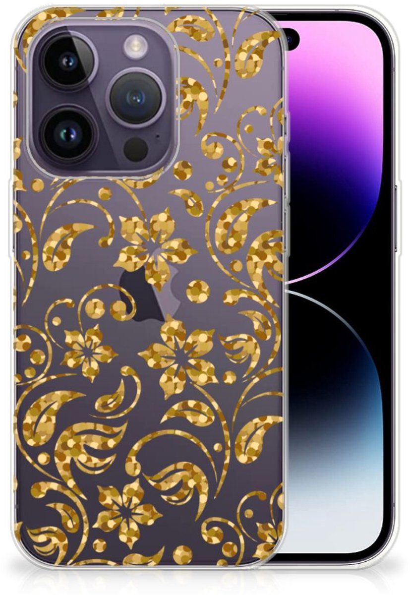Apple iPhone 14 Pro TPU Case Gouden Bloemen