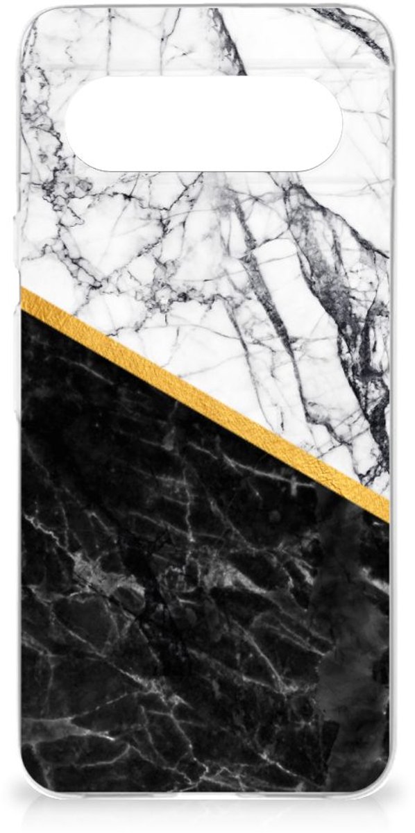 Google Pixel 8 TPU Siliconen Hoesje Marmer Wit Zwart - Origineel Cadeau Man