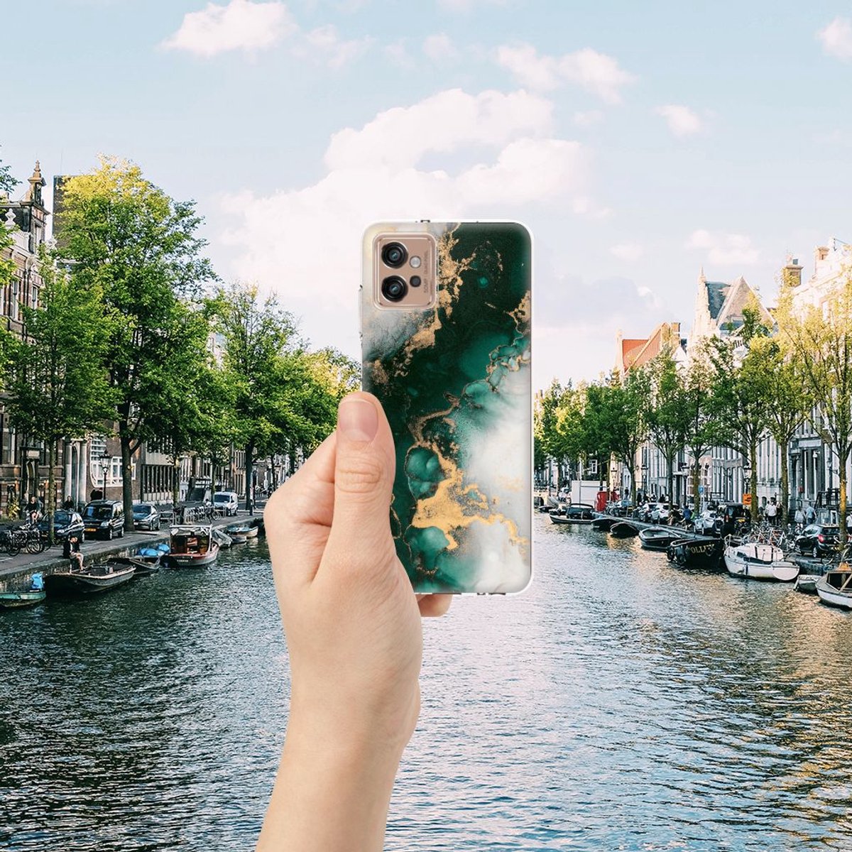 TPU Siliconen Hoesje voor Motorola Moto G32 Marmer Groen