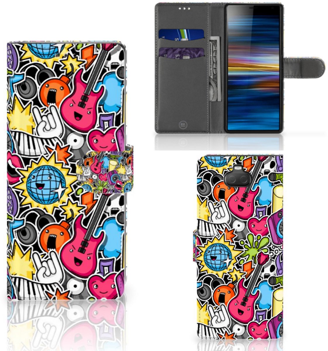 Sony Xperia 10 Wallet Case met Pasjes Punk Rock