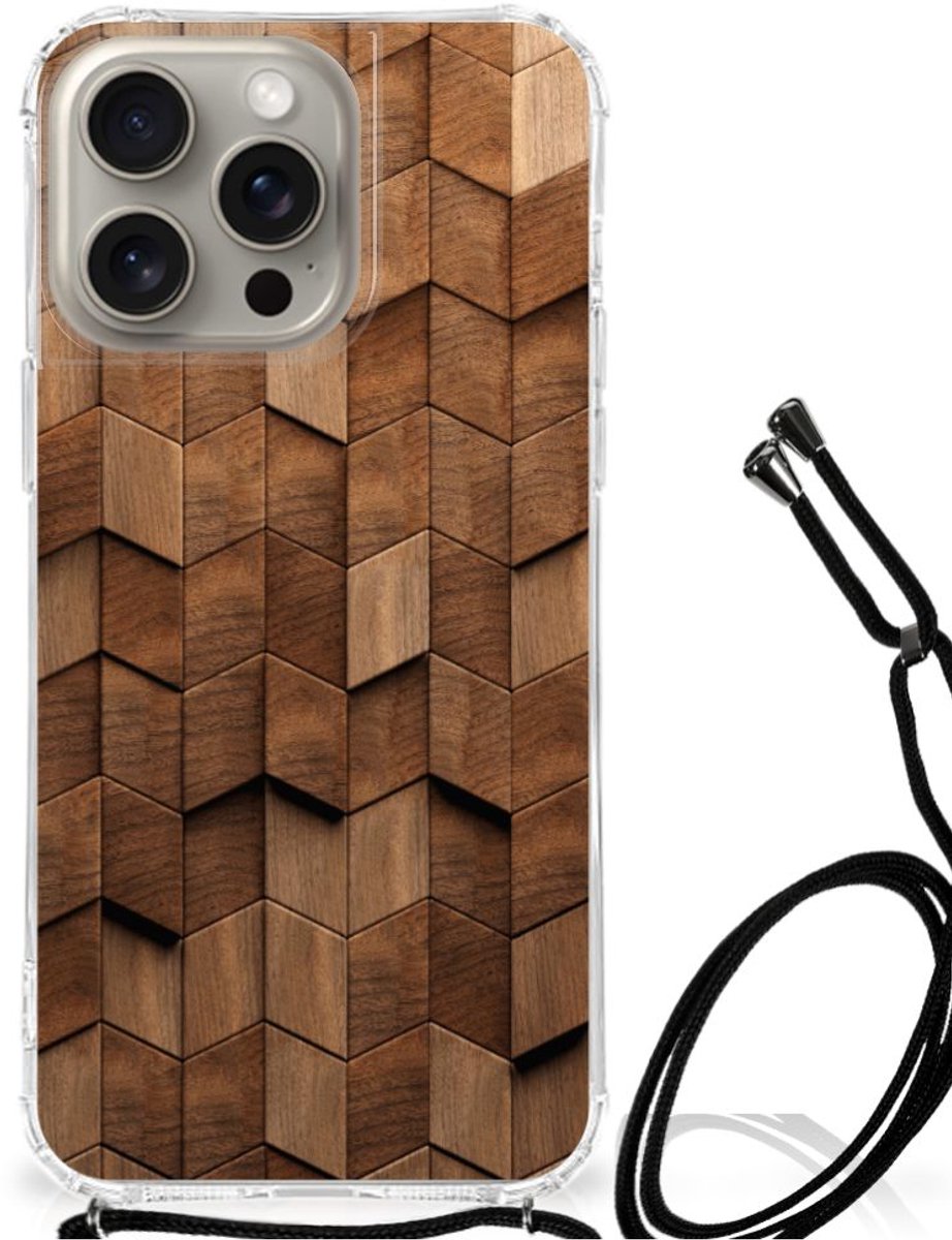 Stevig Telefoonhoesje voor iPhone 15 Pro Max Wooden Cubes