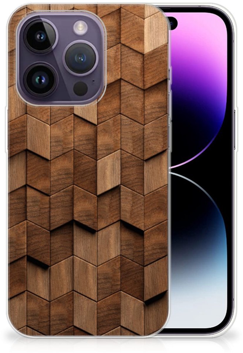 Bumper Hoesje voor Apple iPhone 14 Pro Wooden Cubes