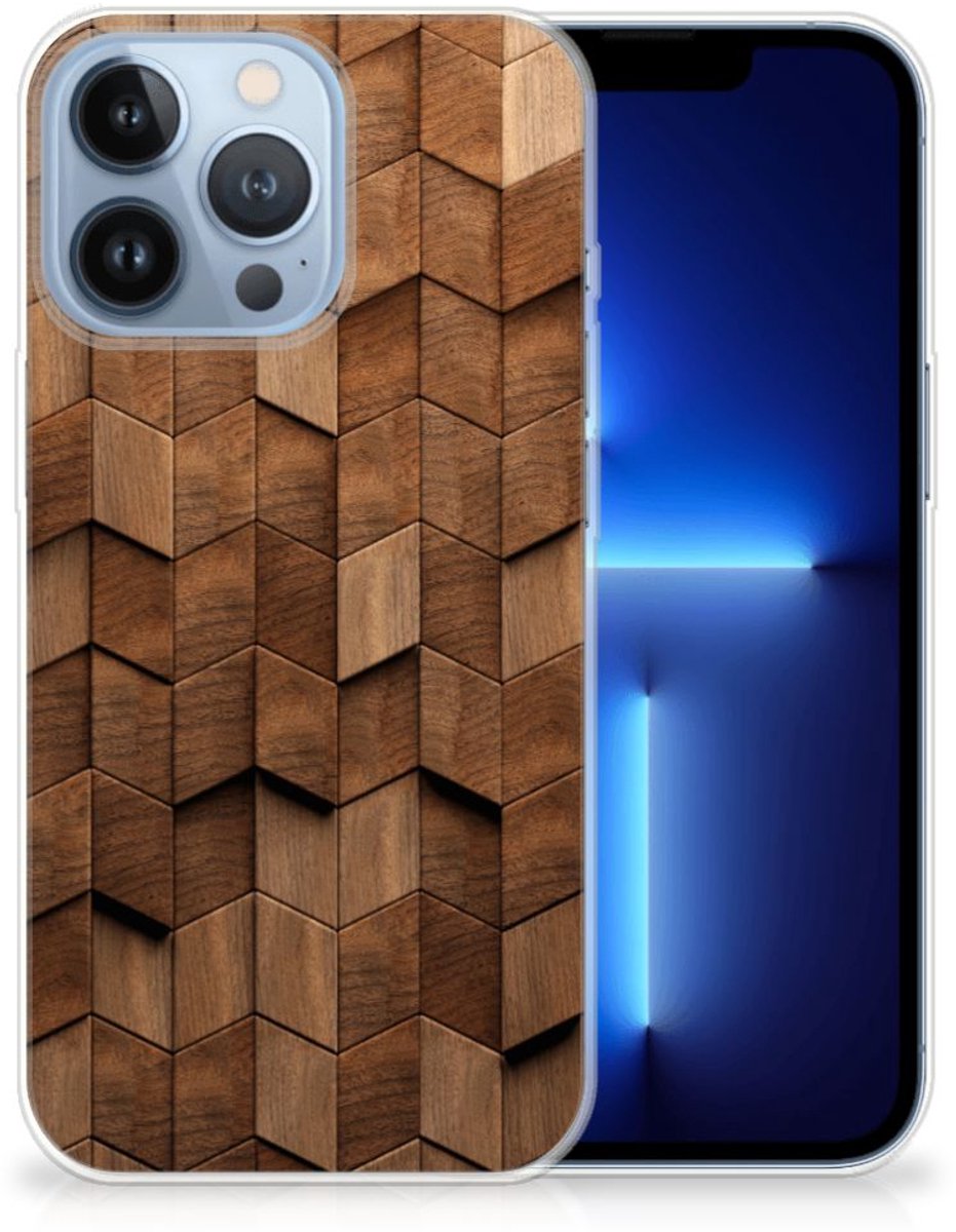 Bumper Hoesje voor Apple iPhone 13 Pro Wooden Cubes