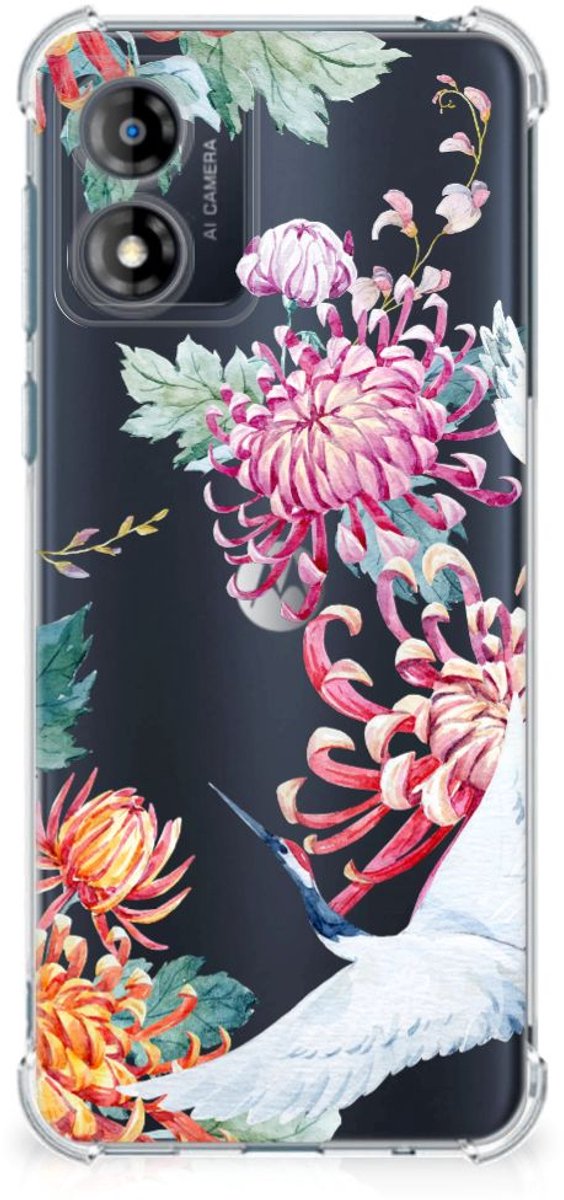 Motorola Moto E13 Case Anti-shock Bird Flowers