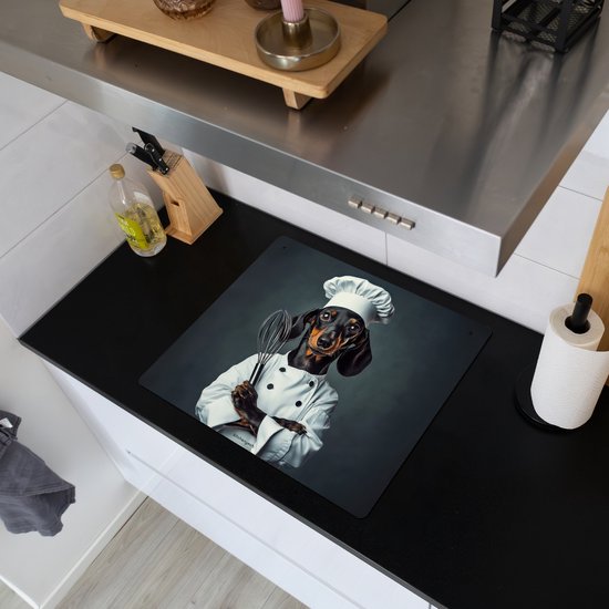 KitchenYeah® Inductie beschermer 60x52 cm - Hond - Garde - Kok - Zwart - Kookplaataccessoires - Afdekplaat voor kookplaat & Spatscherm achterwand - Inductiebeschermer - Inductiemat - Inductieplaat mat - Keuken decoratie