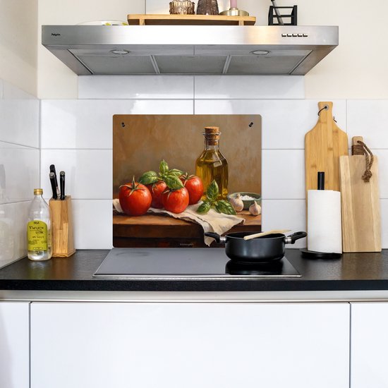 KitchenYeah® Protection plaque induction 57.6x51.6 cm - Tomates - Huile d'olive - Nature morte - Protege plaque de cuisson - Couvre plaque induction - Protecteur d'induction - Cuisine
