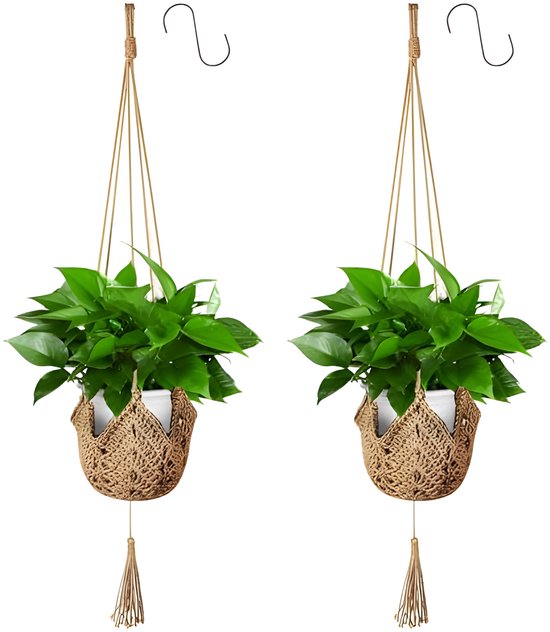 2 Stuks Hangende Plantenbakken Manden Jute Touw Macram Plantenhanger 2-stuks-hangende-plantenbakken-manden-jute-touw-macram-plantenhanger