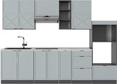 Vicco Complete keukeneenheid Fame-Line, Licht blauw-grijs/Antraciet, 280 cm zonder werkblad