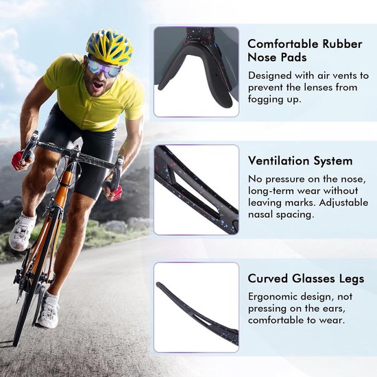 400 UV-bescherming Fietsbril met ergonomische neuspad - gepolariseerde zonnebril voor dames en heren - sportzonnebril voor fietsen, skiën, vissen, wandelen — afbeelding 4