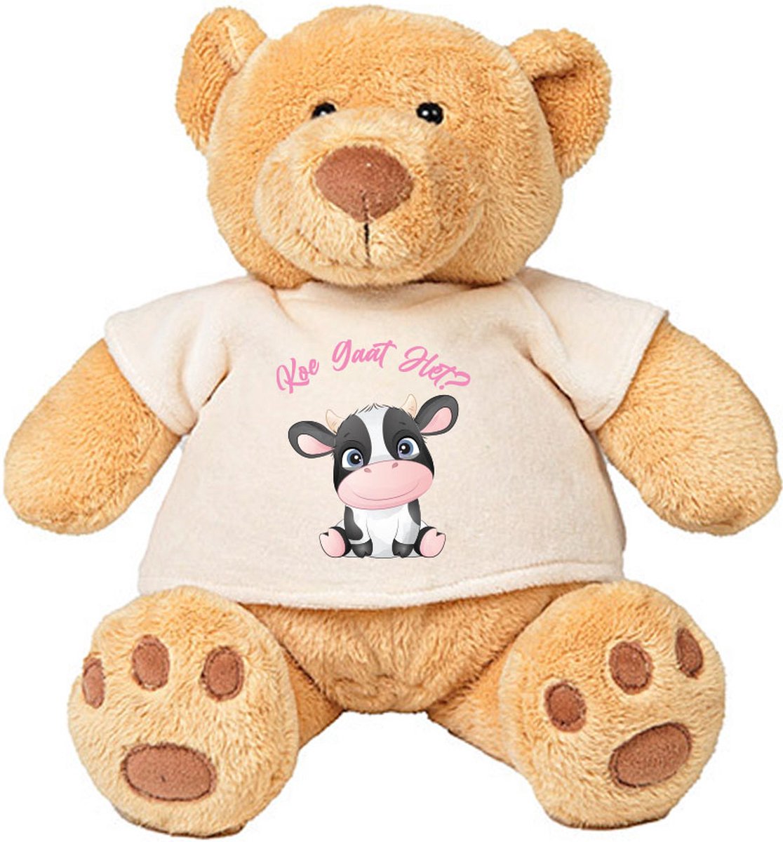 Pluche Beer Koe gaat het? - schattig - lief - aardig - dieren - taal - cute - knuffel - cadeau - beertje