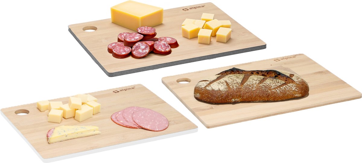 3x Snijplank gekleurde en naturel rand - 23 x 30 cm - bamboe hout