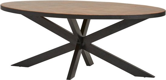 TABLE À MANGER BOIS DE MANGO À CHEVRONS OVALE BORD EN MÉTAL