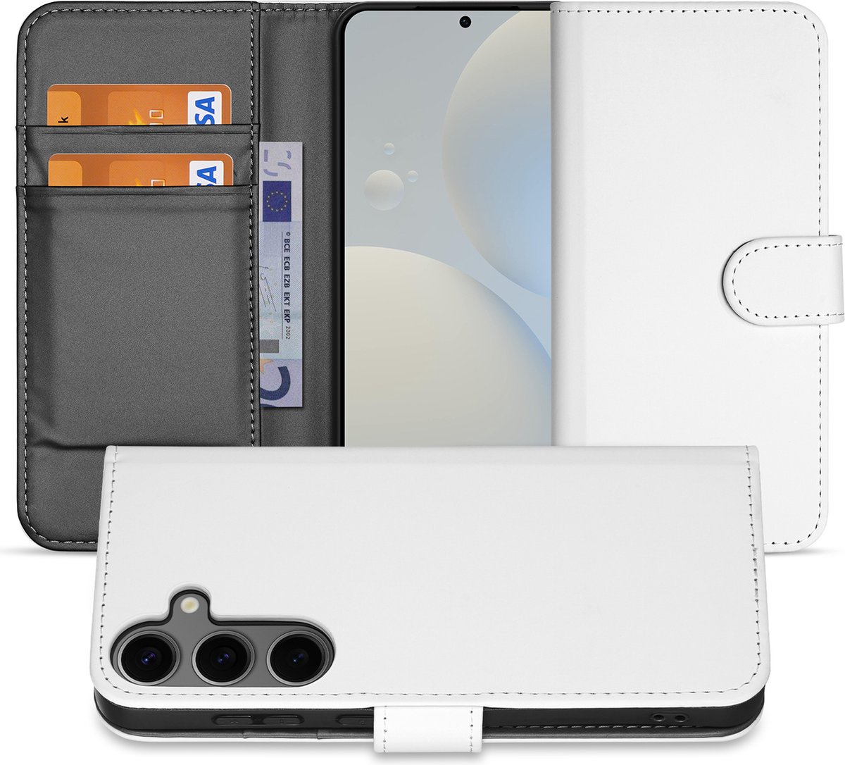 Book Case Telefoonhoesje Samsung Galaxy S25 Wit met Pasjeshouder