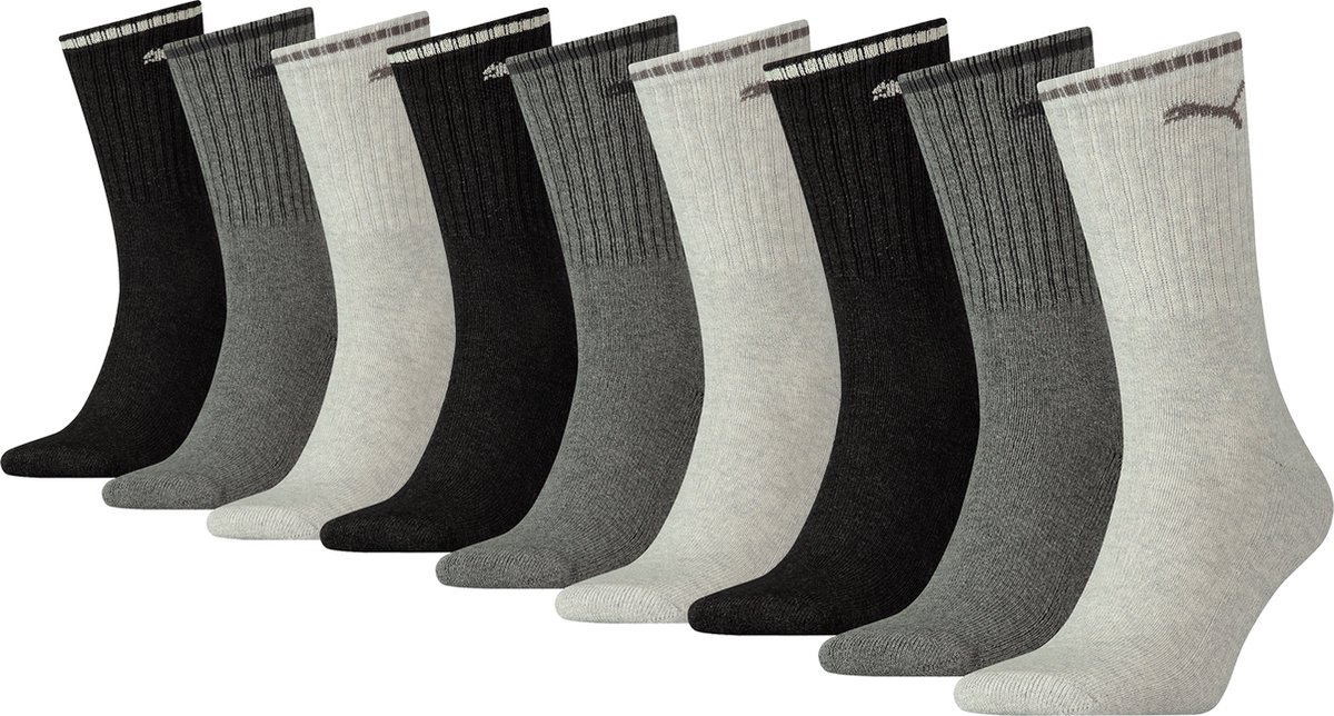 BOXERS 9 PACK Puma Sportsokken Tennissokken Crew Sokken Gestreepte Tennissokken Unisex Antraciet