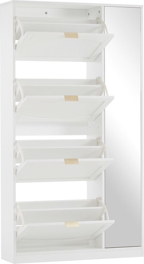 Moderne schoenenkast met 2 schoenenplanken, 4 deuren, verstelbare planken, massief hout, wit