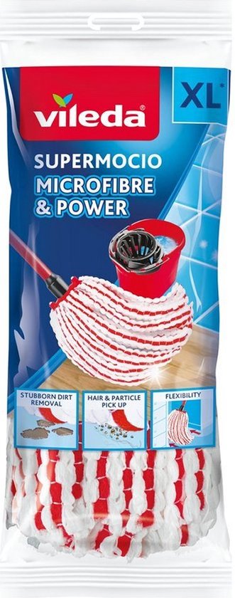 Vileda SuperMocio Microfiber&Power Vervanging - 1 per verpakking - Geschikt voor alle franjemopsystemen van Vileda