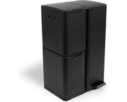 Cleaning prullenbak - 60L - Soft close - Mat zwart - Afval Scheiden 3 bakken - 47 x 39 x 72